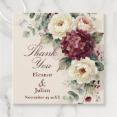 ウォーターカラー バーガンディー アジサイ シャクヤク 秋の結婚式 フェイバータグ (正面)