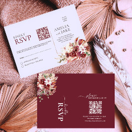 ウォーターカラー バーガンディ ブルッシュ ゴールド QR ウェディング RSVP