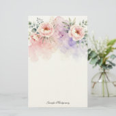ウォーターカラー パステル ピンク ラベンダー 芍薬の花 便箋 (スタンド正面)