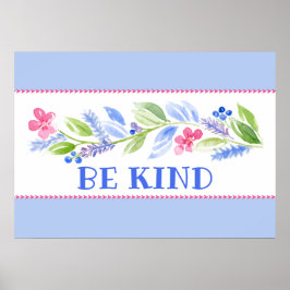 ウォーターカラー パステル フローラル BE KIND ポスター
