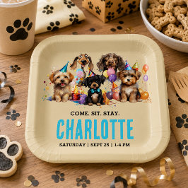 ウォーターカラー・パピー・パーティーの犬の誕生日 ペーパープレート