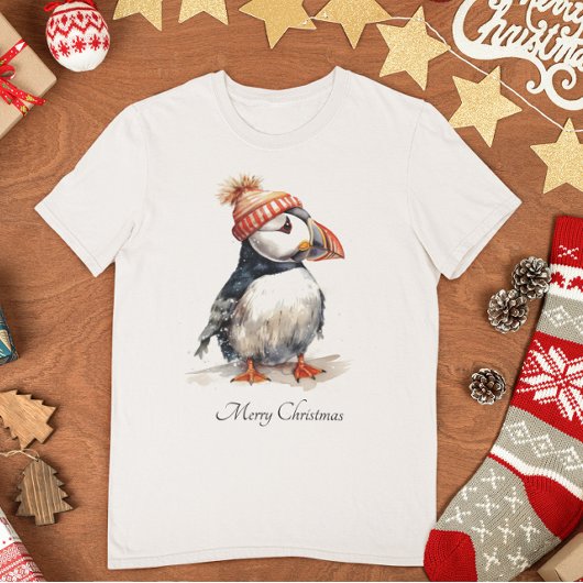 ウォーターカラー・パフィンのクリスマスコースタルアパレル Tシャツ