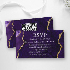 ウォーターカラー パープルマーブル ウェディング RSVP QR 裏面 エンクロージャーカード