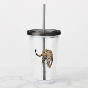ウォーターカラー ヒョウ ジャングル 猫 ペイント 動物 緑 アクリルタンブラー