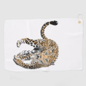 ウォーターカラー ヒョウ ジャングル 猫 ペイント 動物 緑 ゴルフタオル (横)