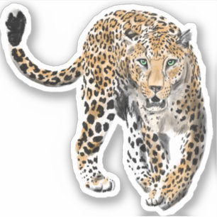 ウォーターカラー ヒョウ ジャングル 猫 ペイント 動物 緑 シール