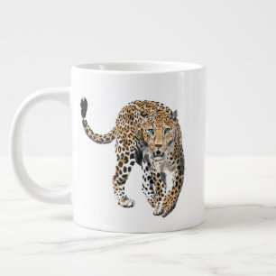 ウォーターカラー ヒョウ ジャングル 猫 ペイント 動物 緑 ジャンボコーヒーマグカップ
