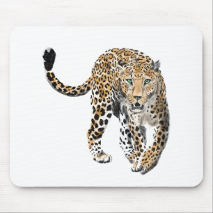 ウォーターカラー ヒョウ ジャングル 猫 ペイント 動物 緑 マウスパッド