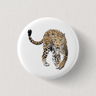 ウォーターカラー ヒョウ ジャングル 猫 ペイント 動物 緑 缶バッジ