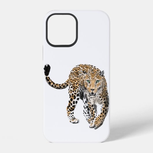 ウォーターカラー ヒョウ ジャングル 猫 ペイント 動物 緑 iPhoneケース (裏面)