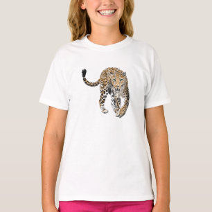 ウォーターカラー ヒョウ ジャングル 猫 ペイント 動物 緑 Tシャツ