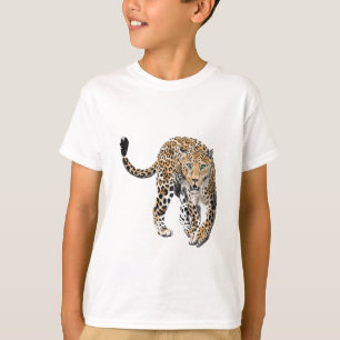 ウォーターカラー ヒョウ ジャングル 猫 ペイント 動物 緑 Tシャツ