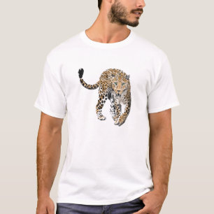 ウォーターカラー ヒョウ ジャングル 猫 ペイント 動物 緑 Tシャツ