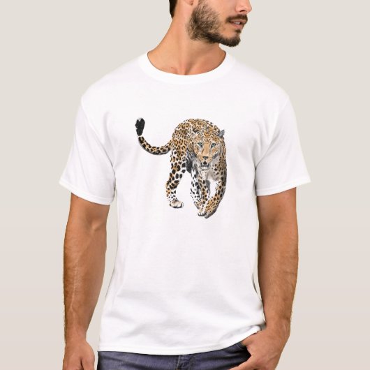 ウォーターカラー ヒョウ ジャングル 猫 ペイント 動物 緑 Tシャツ (正面)
