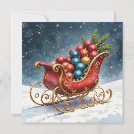 ウォーターカラー ビンテージ クリスマス そり カード
