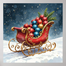 ウォーターカラー ビンテージ クリスマス ソリ ポスター