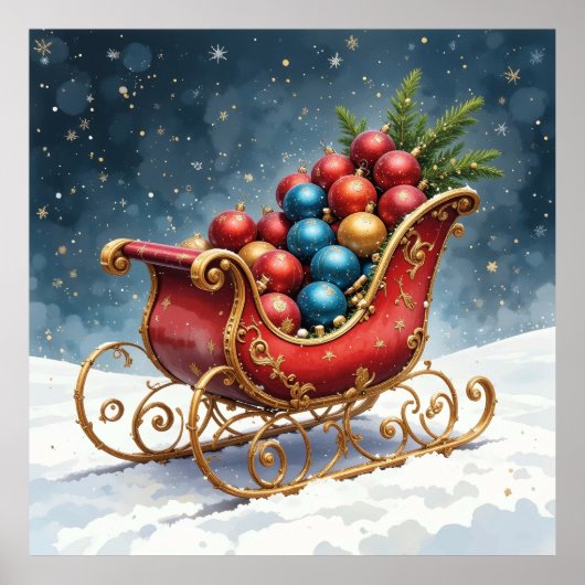 ウォーターカラー ビンテージ クリスマス ソリ ポスター (正面)