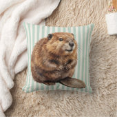 ウォーターカラー ビーバー 動物柄 ピローカバー クッション (ブランケット)