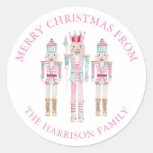 ウォーターカラー ピンクのくるみ割り人形 クリスマスギフト ラウンドシール (正面)