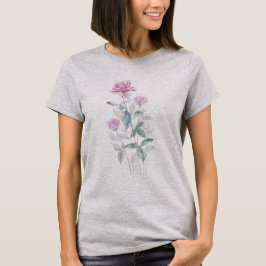 ウォーターカラー ピンクのバラ 花柄 Tシャツ