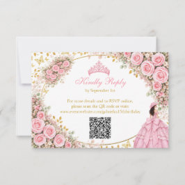 ウォーターカラー ピンクのバラ 金の蝶 キンセニエーラ 出欠カード