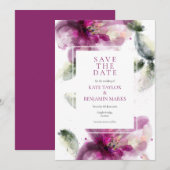 ウォーターカラー ピンクのユリの花 フラワー Save the Date カード (正面/裏面)