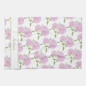 ウォーターカラー ピンクの紫陽花 テキストボーダー キッチンタオル (横)