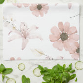 ウォーターカラー・ピンクの花々アート キッチンタオル (折り畳み)