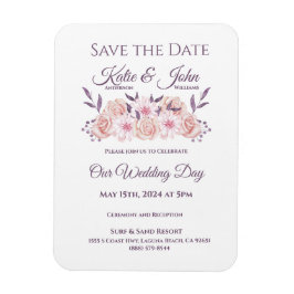 ウォーターカラー ピンクの花々 ウェディング セーブザデート マグネット