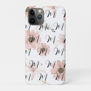 ウォーターカラー・ピンクの花のモノグラム iPhone 11 PROケース
