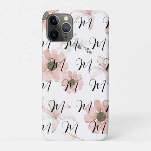 ウォーターカラー・ピンクの花のモノグラム Case-Mate iPhoneケース (裏)