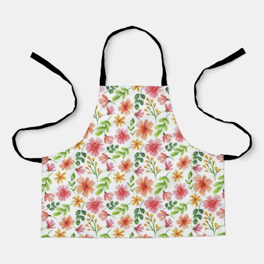 ウォーターカラー ピンクの花 パターン エプロン (正面)