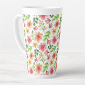 ウォーターカラー ピンクの花 パターン カフェラテマグ (左アングル)
