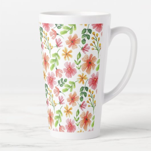ウォーターカラー ピンクの花 パターン カフェラテマグ (右)