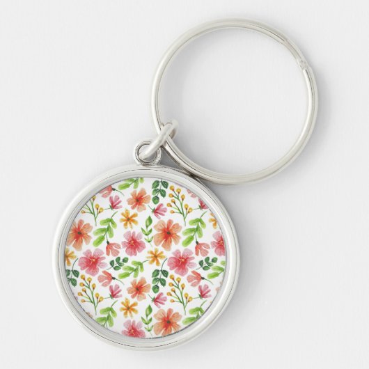 ウォーターカラー ピンクの花 パターン キーホルダー (正面)