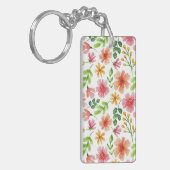 ウォーターカラー ピンクの花 パターン キーホルダー (正面左)