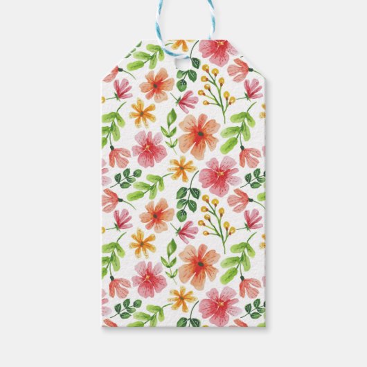 ウォーターカラー ピンクの花 パターン ギフトタグ (正面)