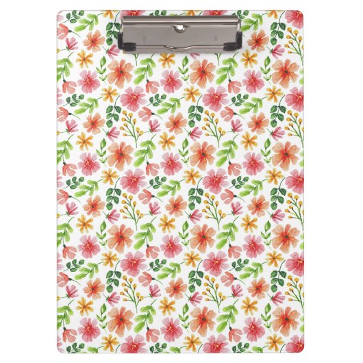 ウォーターカラー ピンクの花 パターン クリップボード (正面)