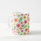 ウォーターカラー ピンクの花 パターン コーヒーマグカップ (正面左)