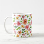 ウォーターカラー ピンクの花 パターン コーヒーマグカップ (左)
