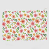 ウォーターカラー ピンクの花 パターン ゴルフタオル (横)