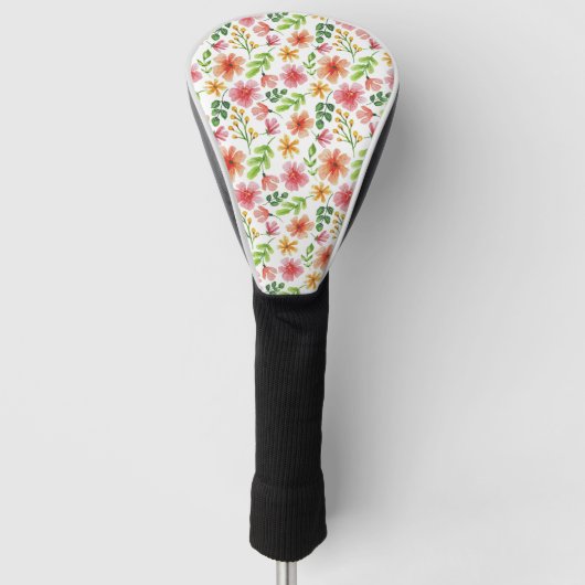 ウォーターカラー ピンクの花 パターン ゴルフヘッドカバー (正面)