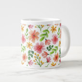 ウォーターカラー ピンクの花 パターン ジャンボコーヒーマグカップ (正面右)