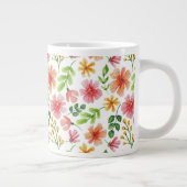 ウォーターカラー ピンクの花 パターン ジャンボコーヒーマグカップ (右)