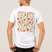 ウォーターカラー ピンクの花 パターン トライブレンドTシャツ (裏面)