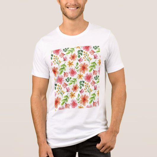 ウォーターカラー ピンクの花 パターン トライブレンドTシャツ (正面)