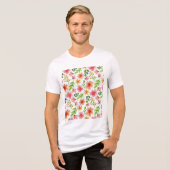ウォーターカラー ピンクの花 パターン トライブレンドTシャツ (正面全面)
