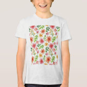 ウォーターカラー ピンクの花 パターン トライブレンドＴシャツ (正面)