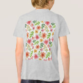 ウォーターカラー ピンクの花 パターン トライブレンドＴシャツ (裏面)