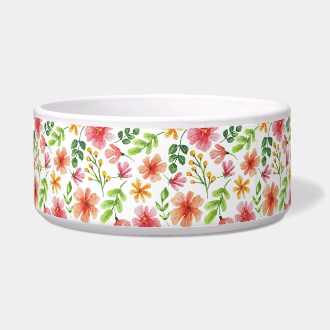 ウォーターカラー ピンクの花 パターン ボウル (正面)
